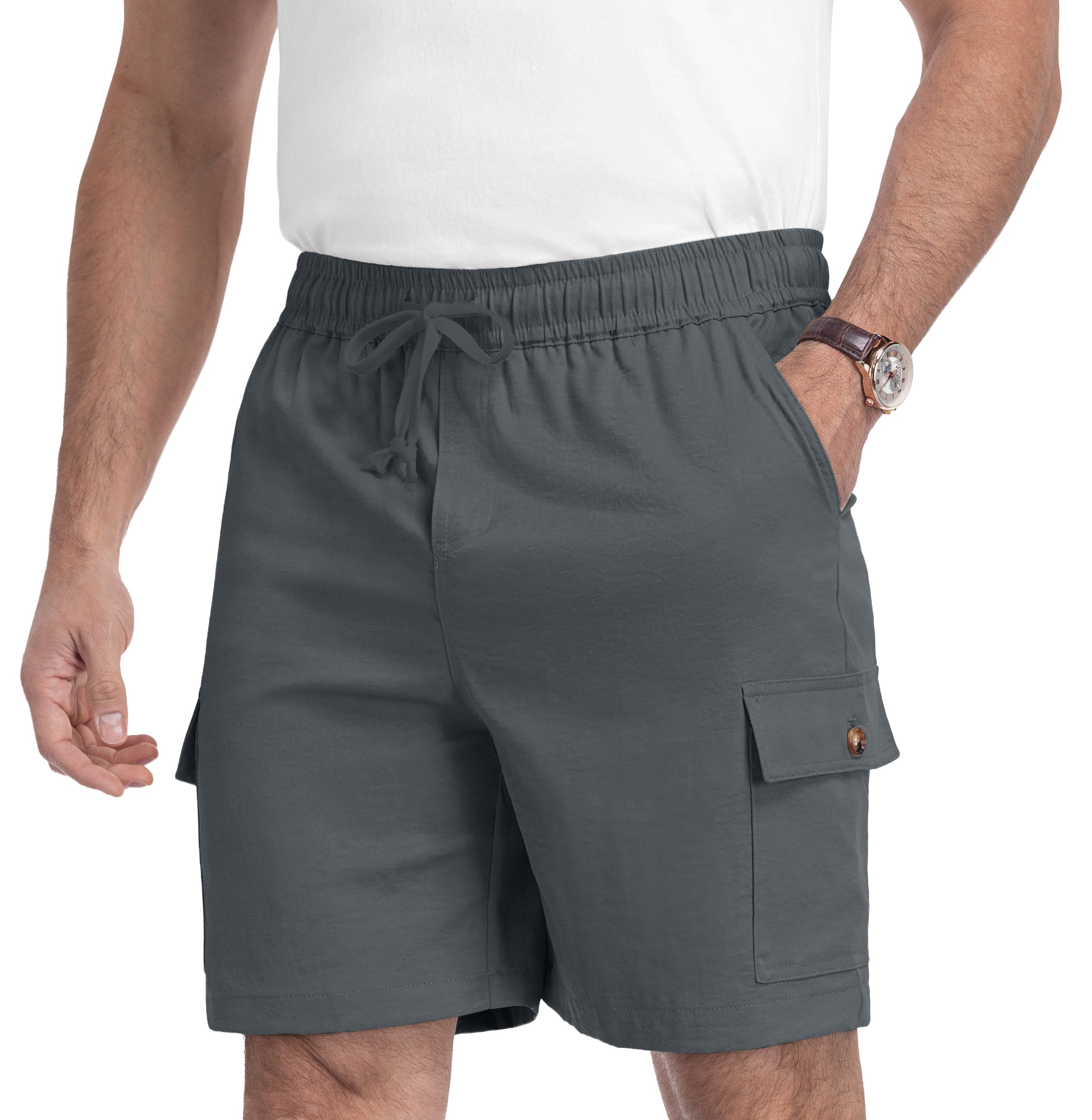 QDG Men's Relaxed Fit Cargo Shorts with Drawstring Elastic Waist Multi-Pocket for Daily Hiking Work