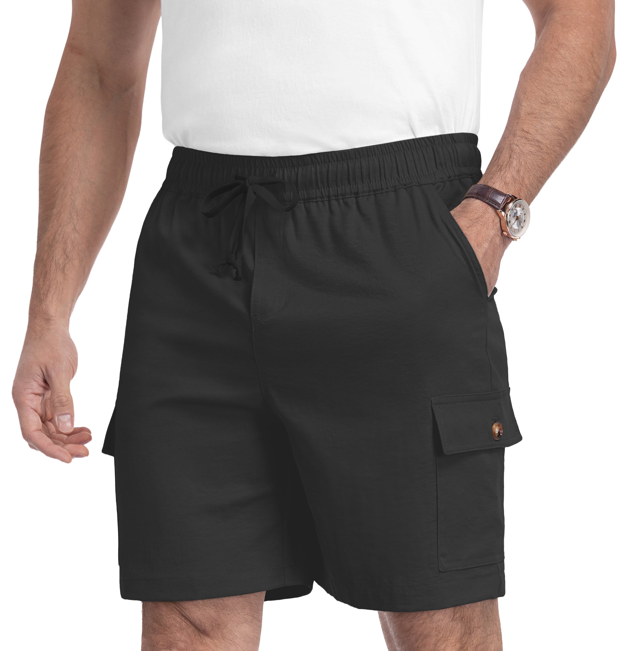 QDG Men's Relaxed Fit Cargo Shorts with Drawstring Elastic Waist Multi-Pocket for Daily Hiking Work