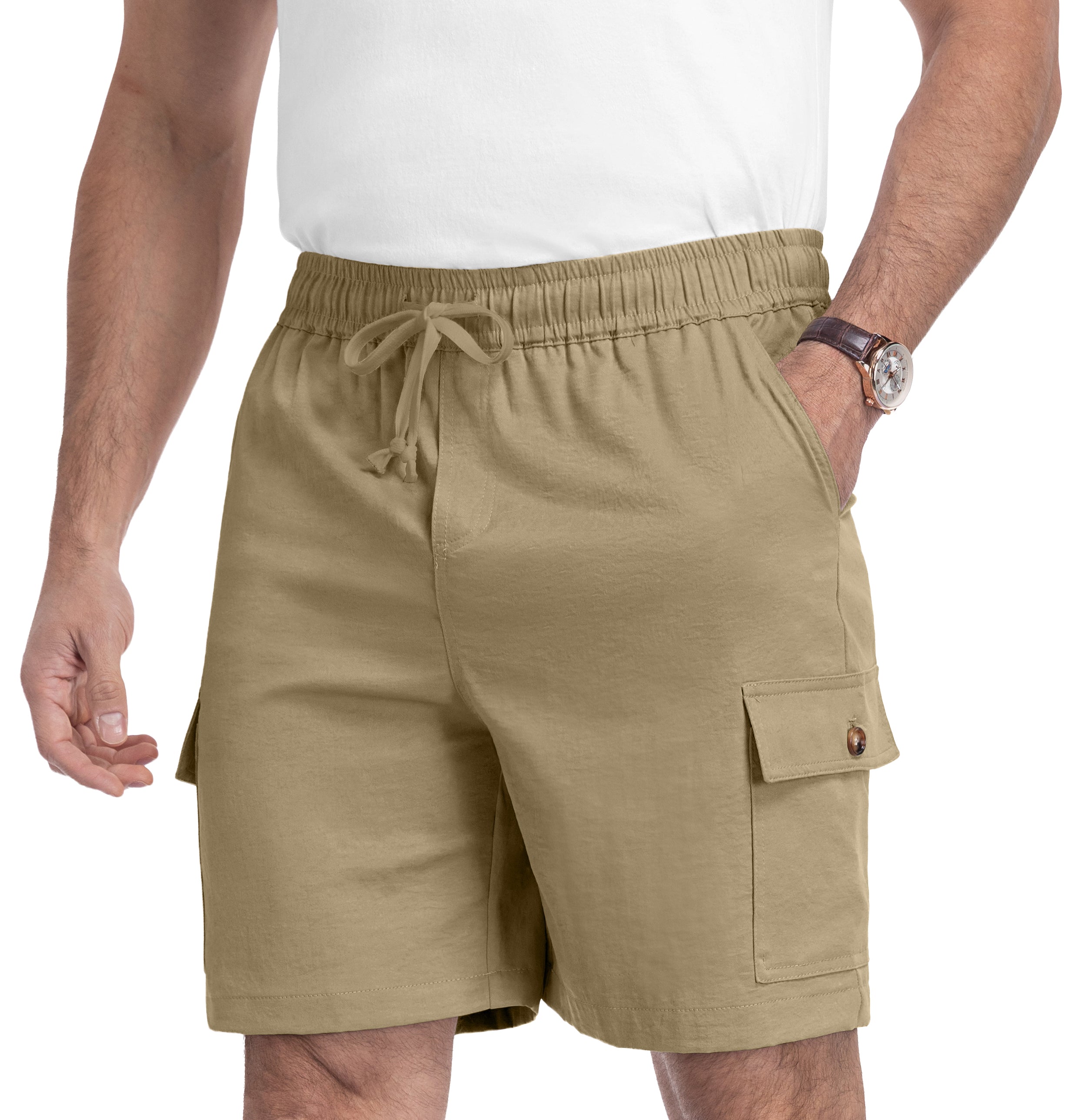 QDG Men's Relaxed Fit Cargo Shorts with Drawstring Elastic Waist Multi-Pocket for Daily Hiking Work