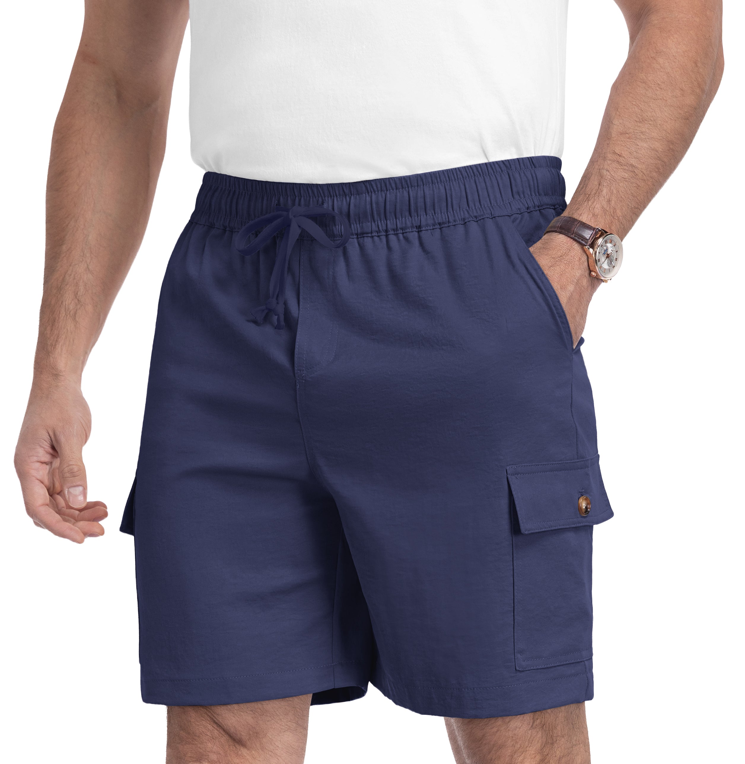 QDG Men's Relaxed Fit Cargo Shorts with Drawstring Elastic Waist Multi-Pocket for Daily Hiking Work