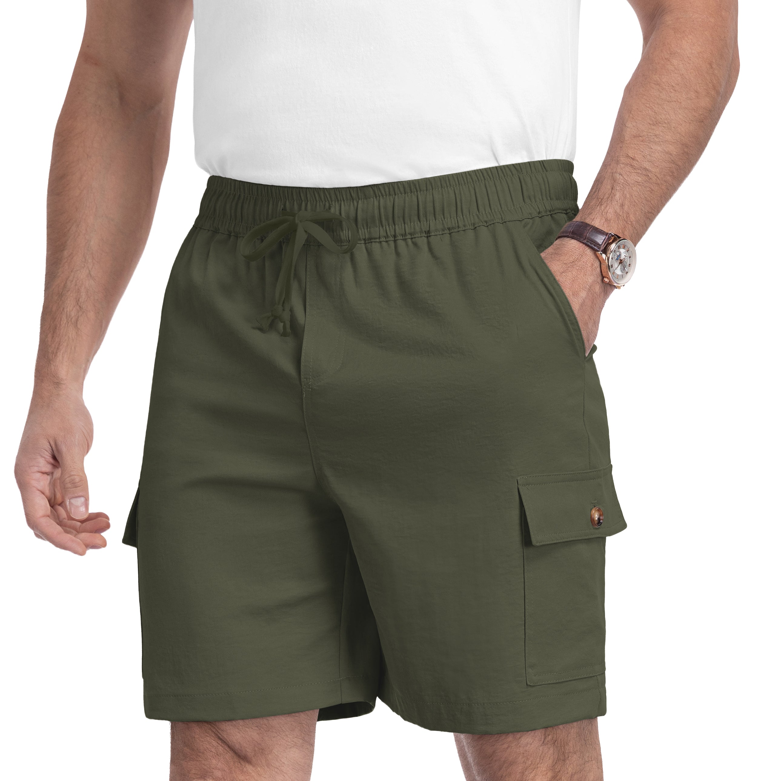 QDG Men's Relaxed Fit Cargo Shorts with Drawstring Elastic Waist Multi-Pocket for Daily Hiking Work