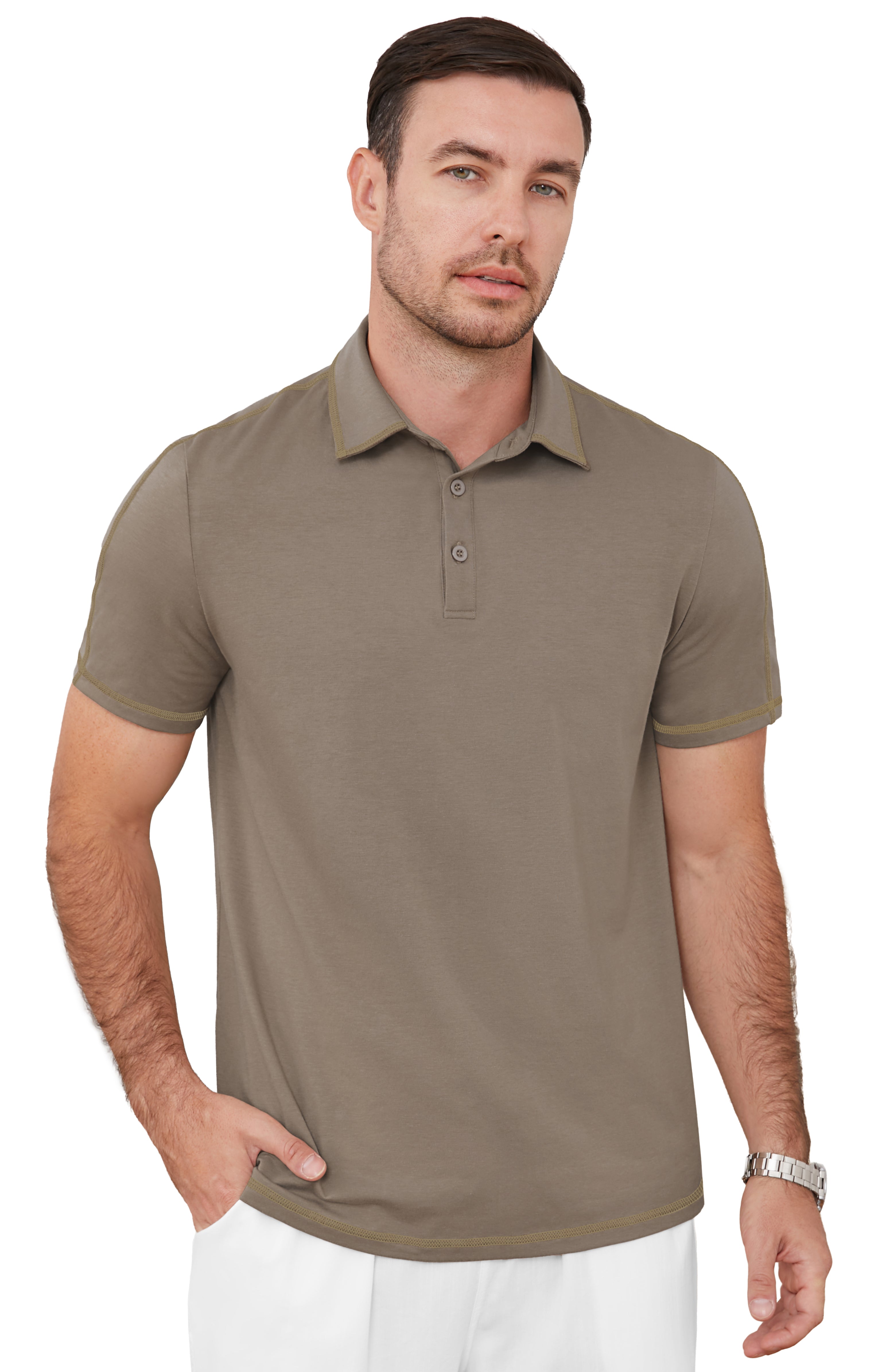 QDG Men's Short Sleeve Polo Shirts Casual Collared Comfortable Fit Ideal for Daily & Golf Wear