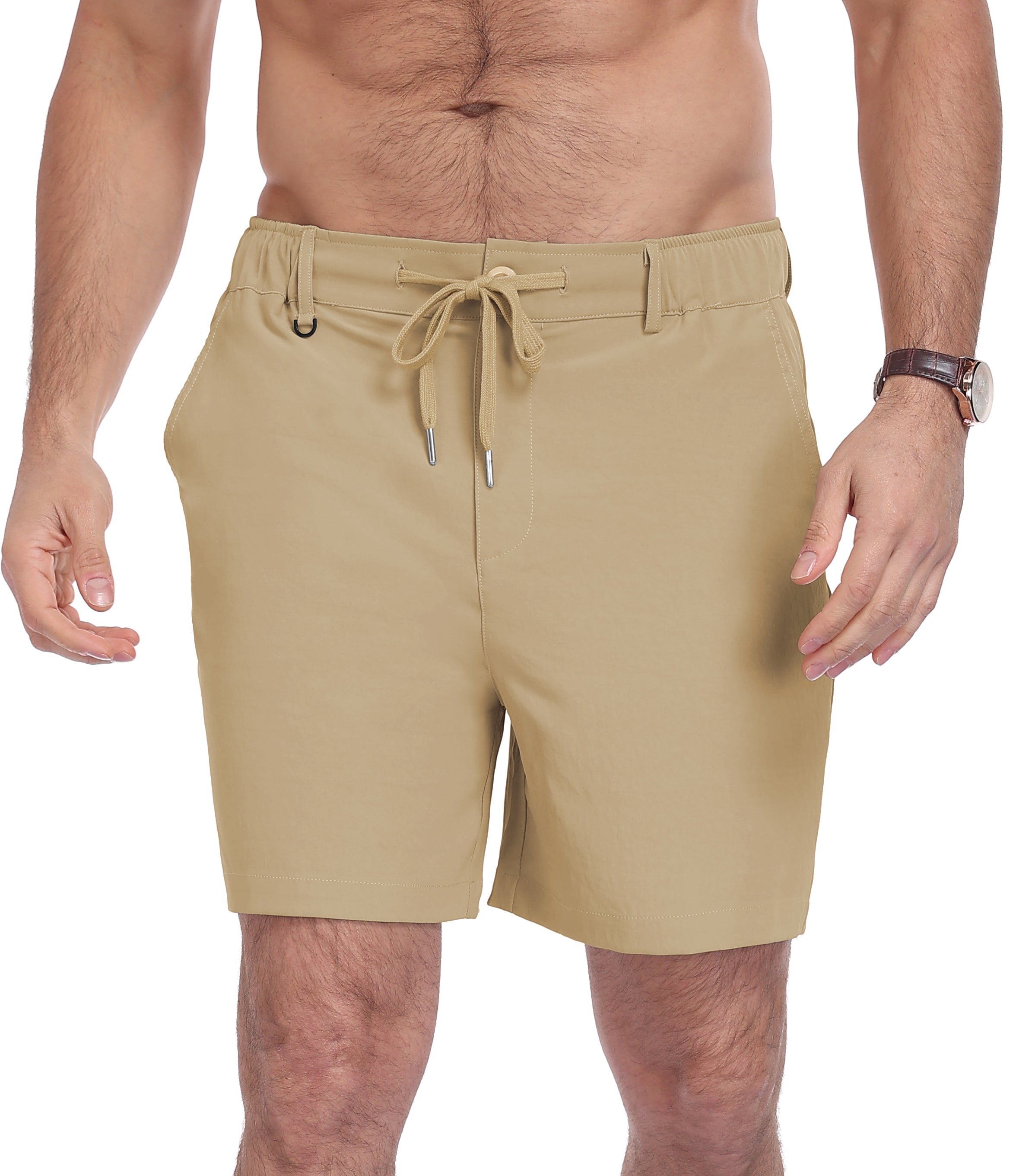 QDG Men's 7'' Casual Classic Shorts Adjustable Drawstring Waist Comfortable Fit for Daily Wear