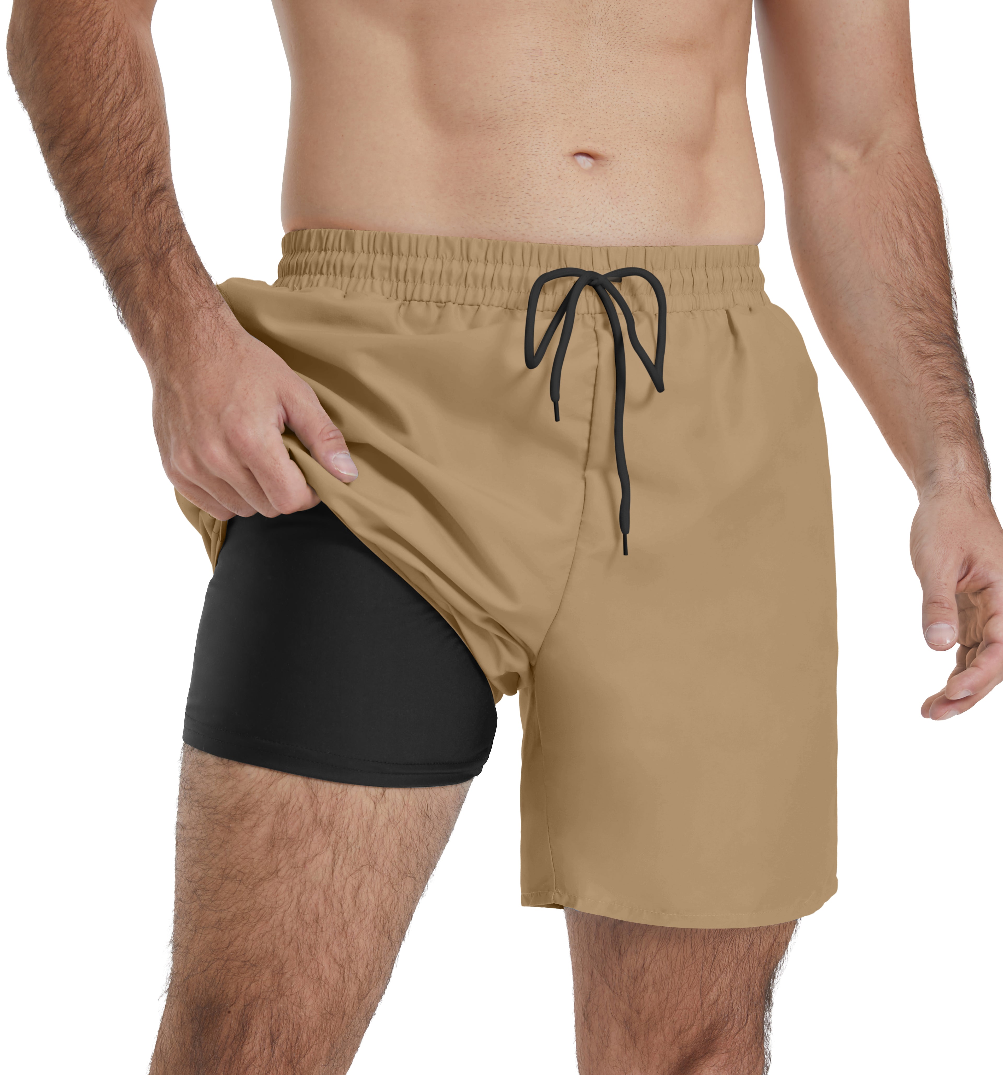 QDG Men's Quick Dry Swim Trunks Beach Board Shorts with Adjustable Drawstring Waist