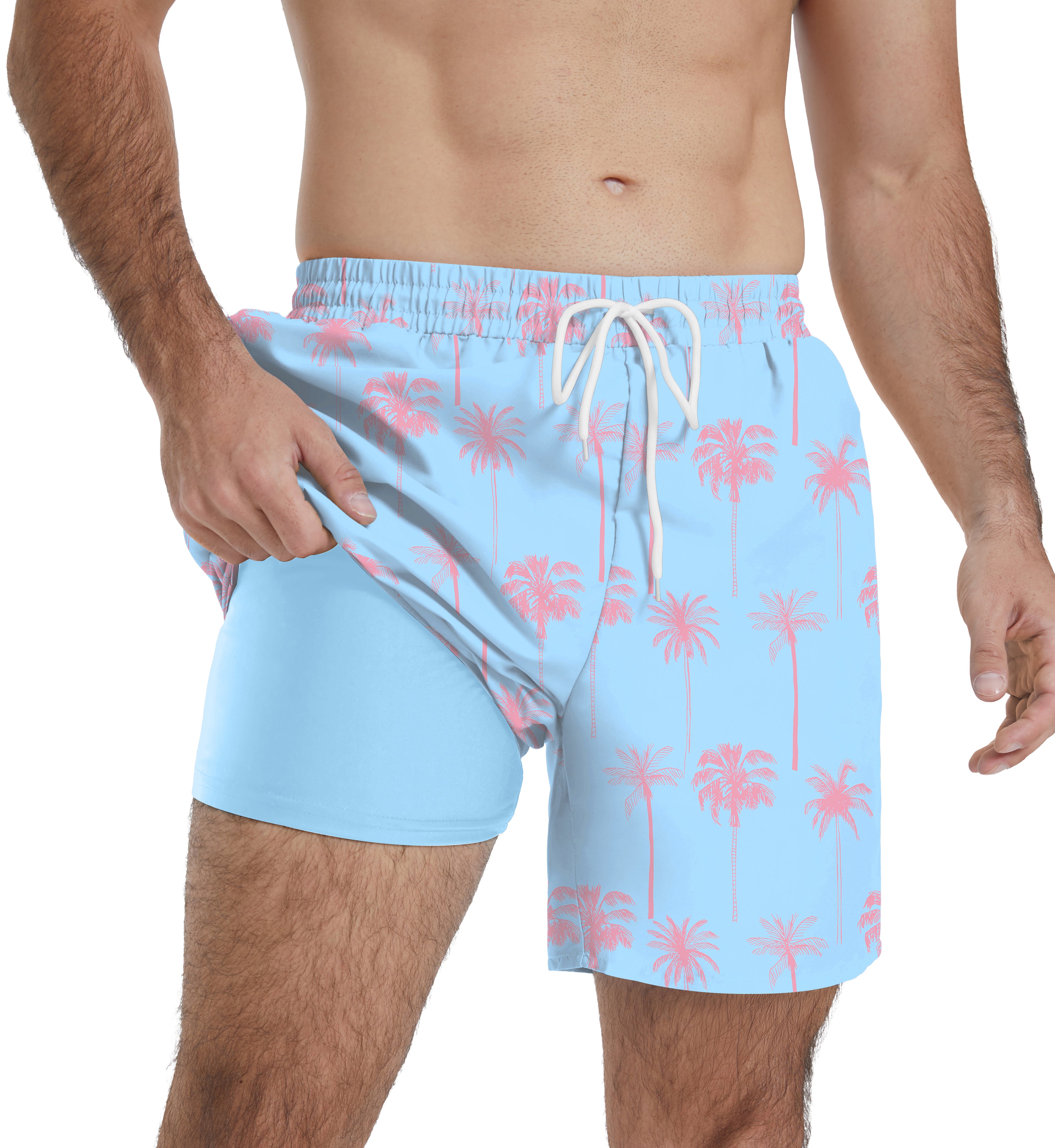 QDG Men's Quick Dry Swim Trunks Beach Board Shorts with Adjustable Drawstring Waist