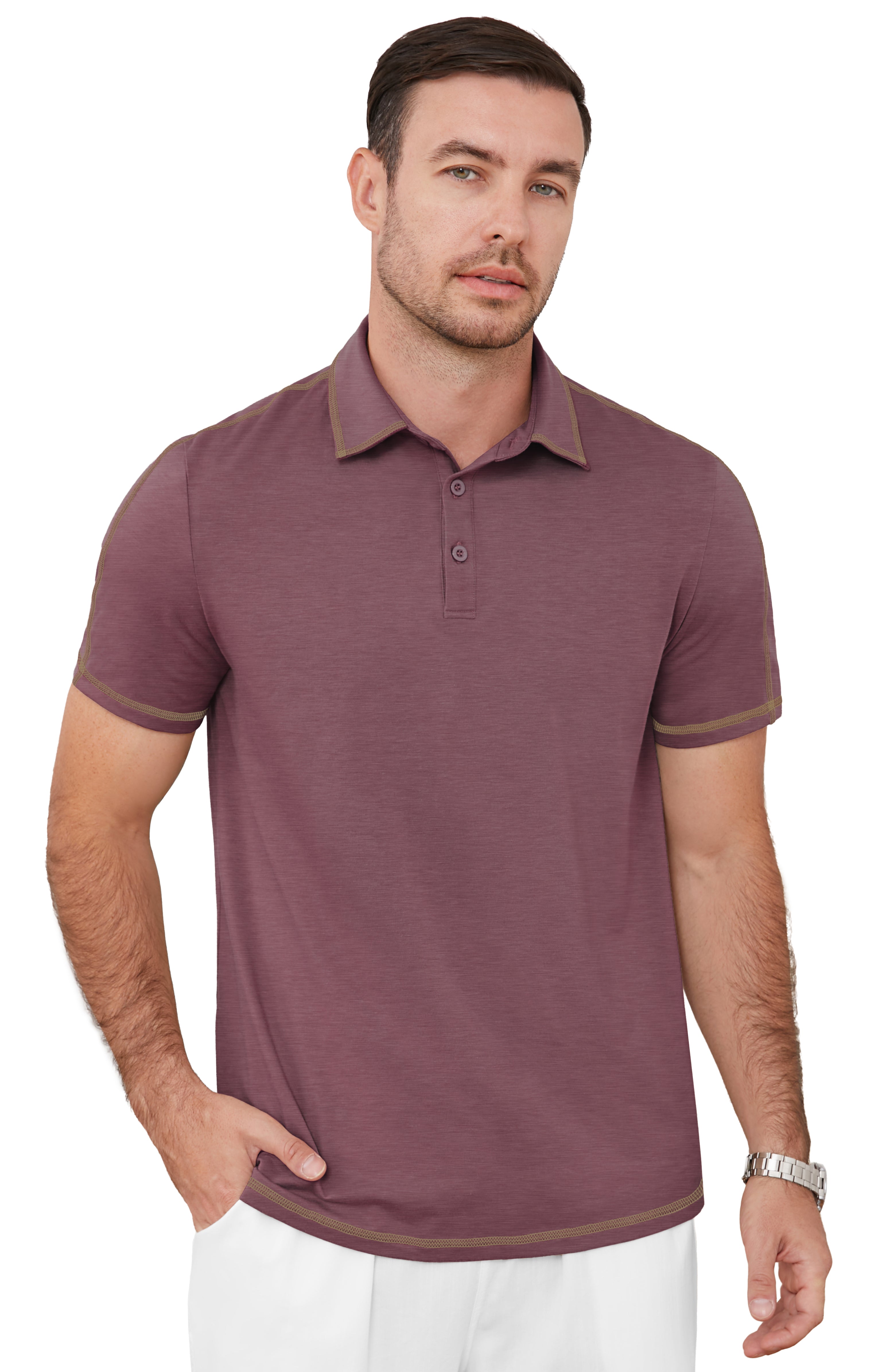 QDG Men's Short Sleeve Polo Shirts Casual Collared Comfortable Fit Ideal for Daily & Golf Wear