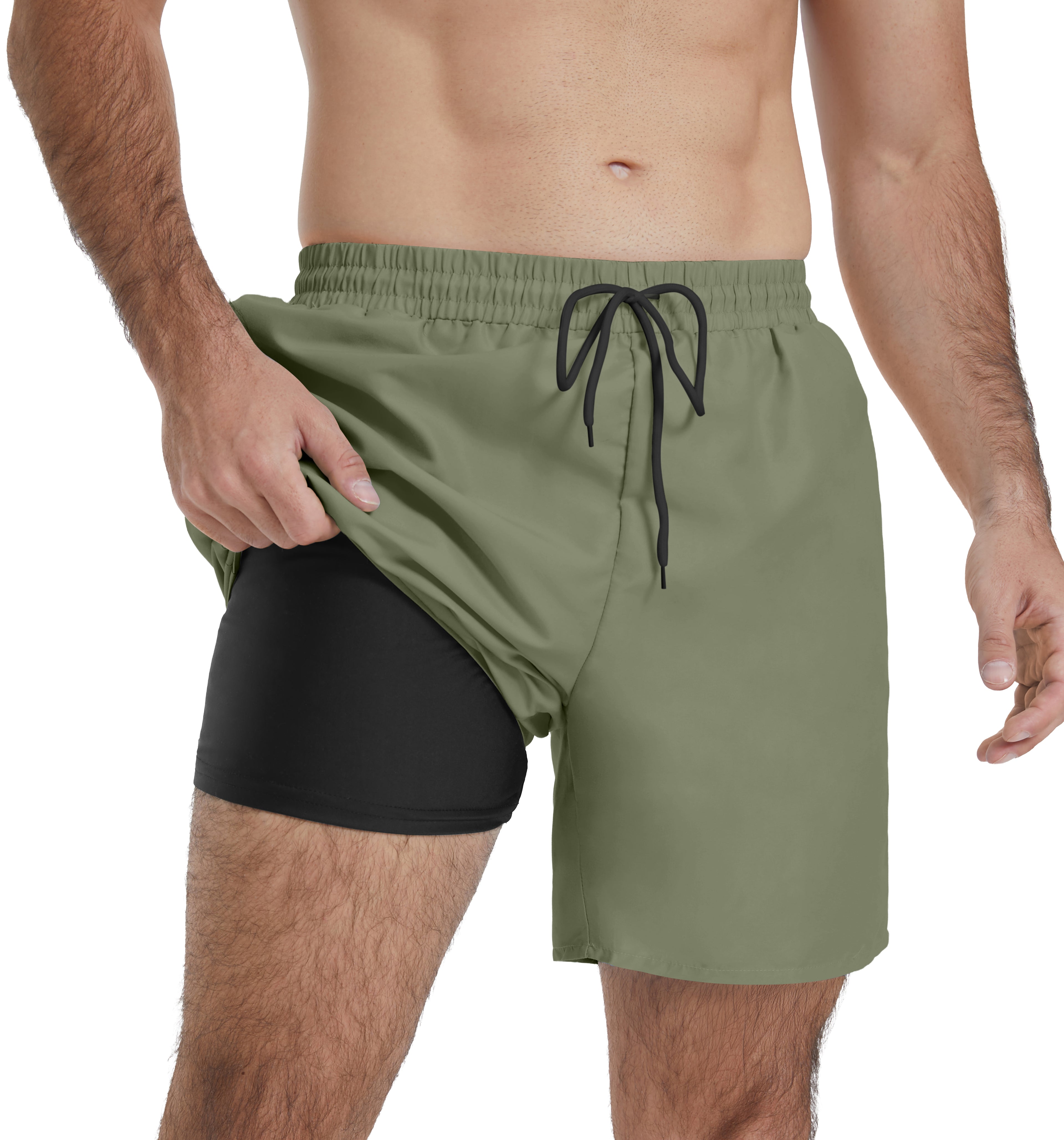 QDG Men's Quick Dry Swim Trunks Beach Board Shorts with Adjustable Drawstring Waist