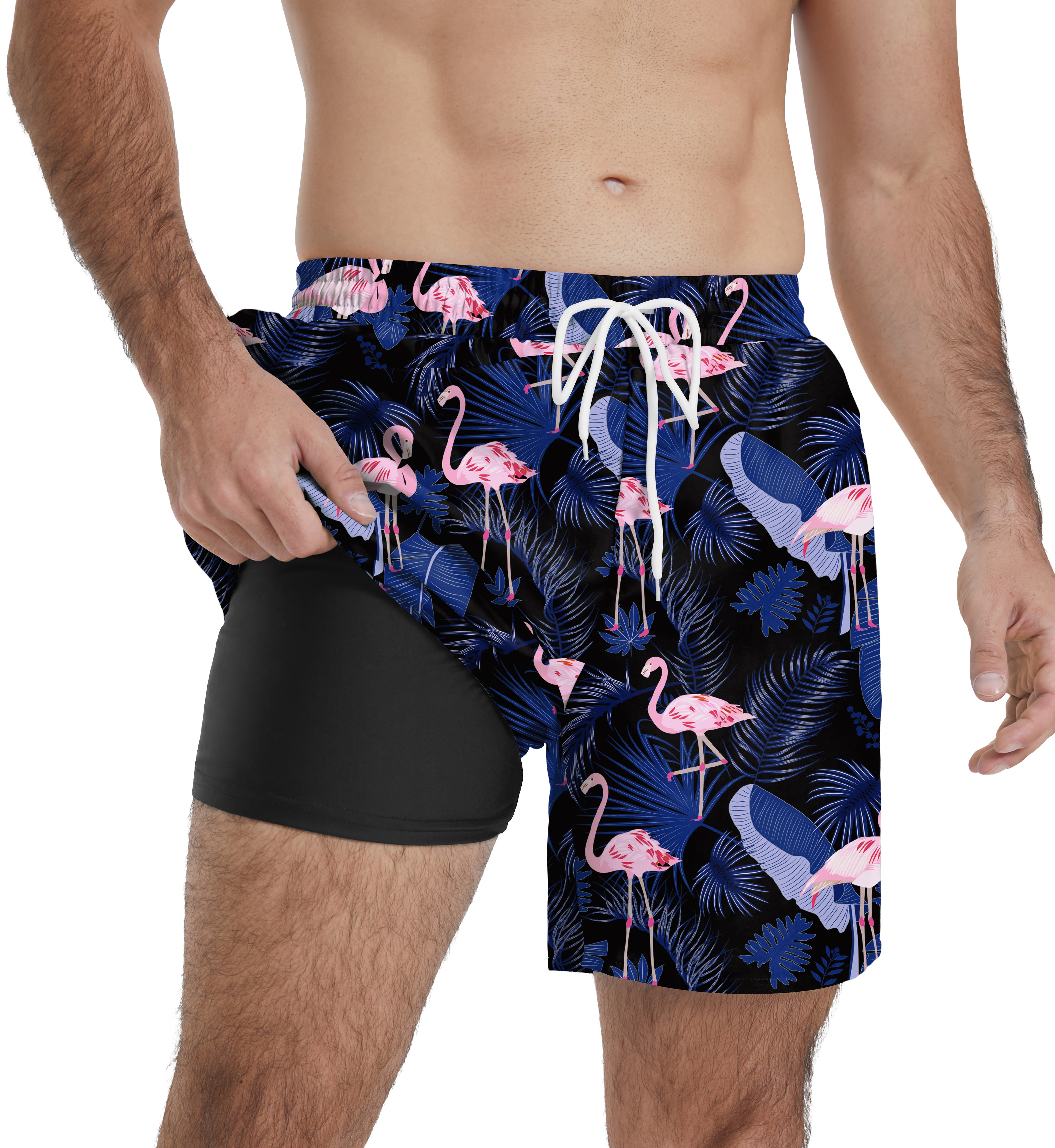 QDG Men's Quick Dry Swim Trunks Beach Board Shorts with Adjustable Drawstring Waist