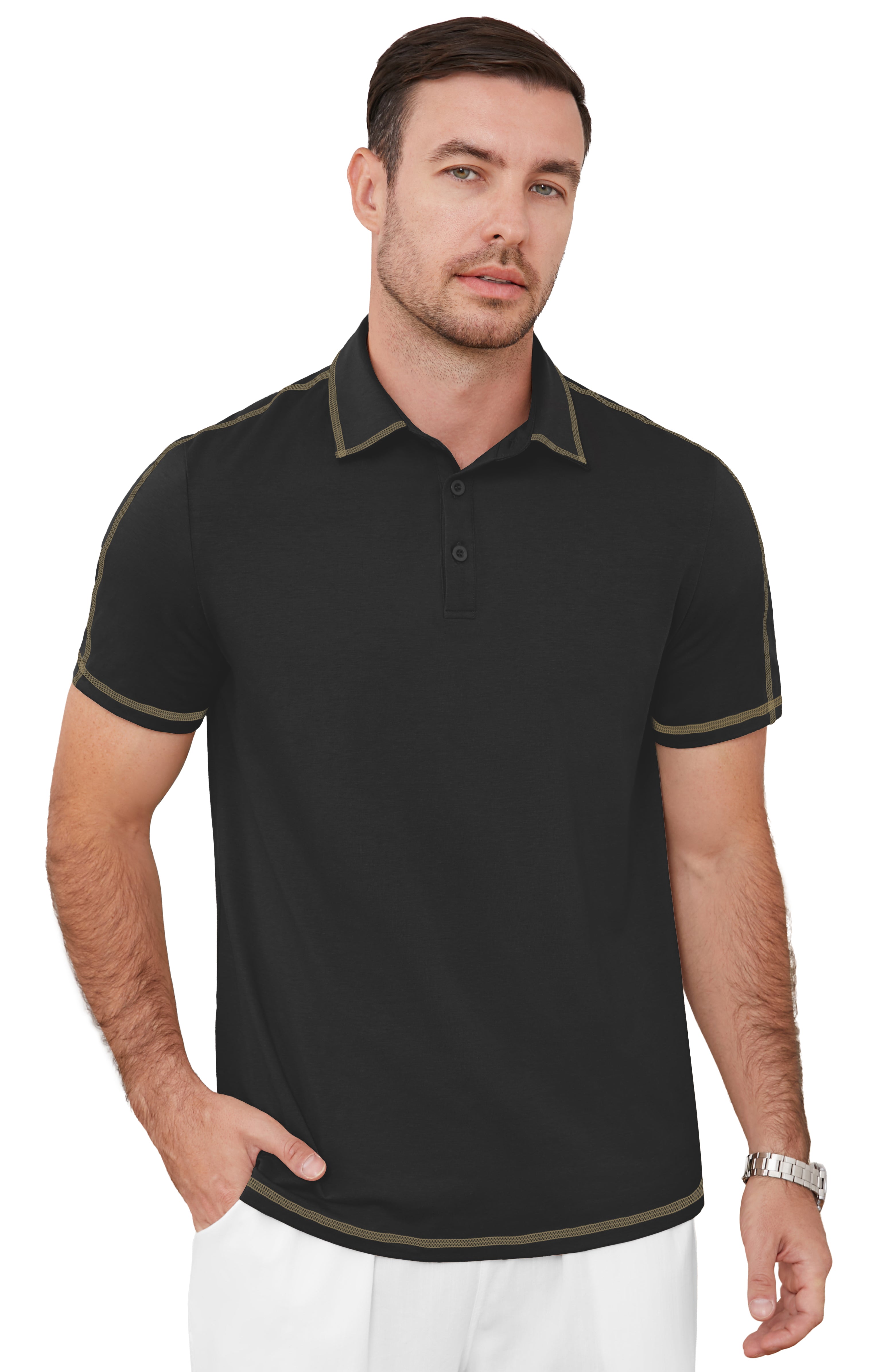 QDG Men's Short Sleeve Polo Shirts Casual Collared Comfortable Fit Ideal for Daily & Golf Wear