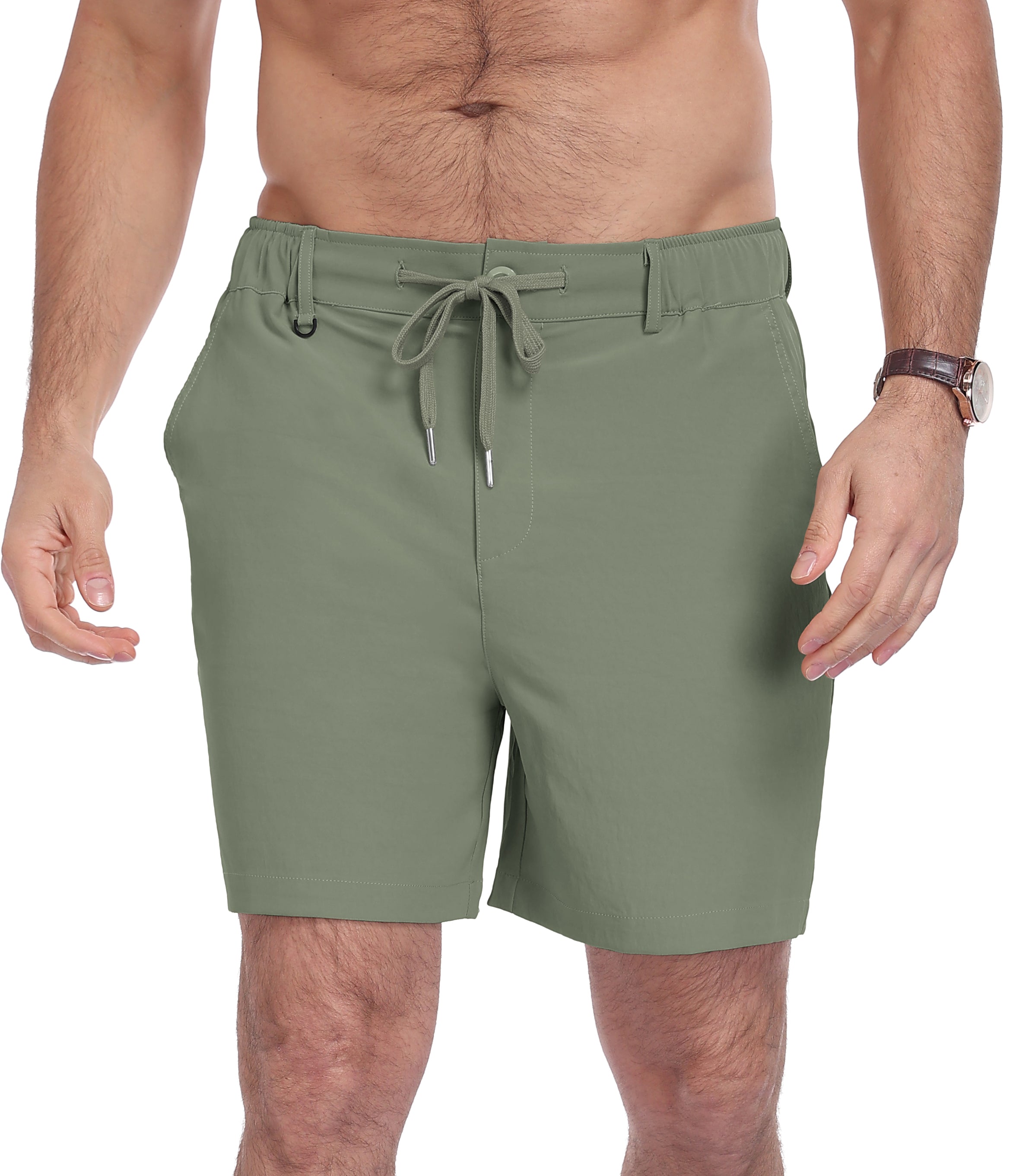 QDG Men's 7'' Casual Classic Shorts Adjustable Drawstring Waist Comfortable Fit for Daily Wear