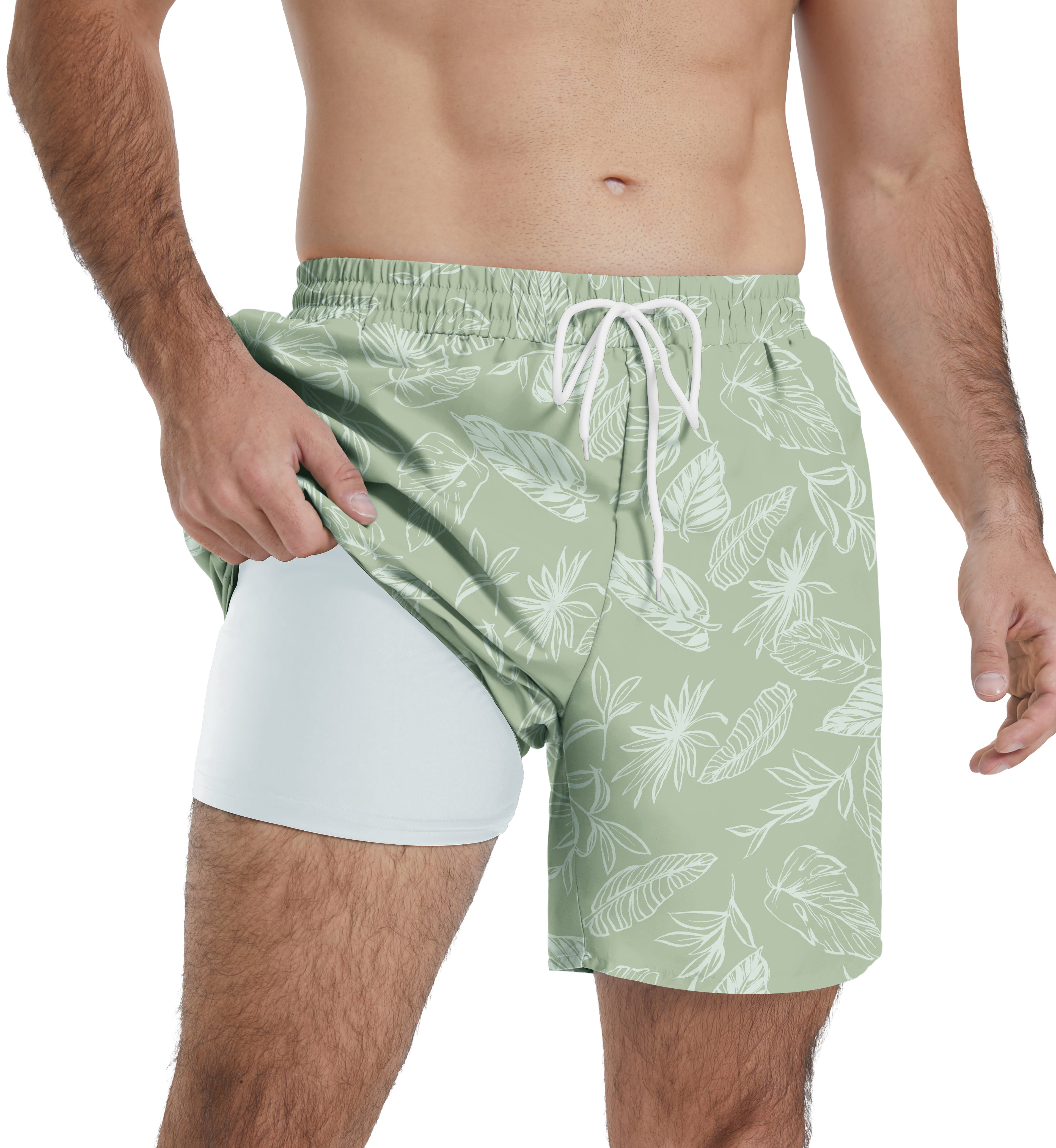 QDG Men's Quick Dry Swim Trunks Beach Board Shorts with Adjustable Drawstring Waist