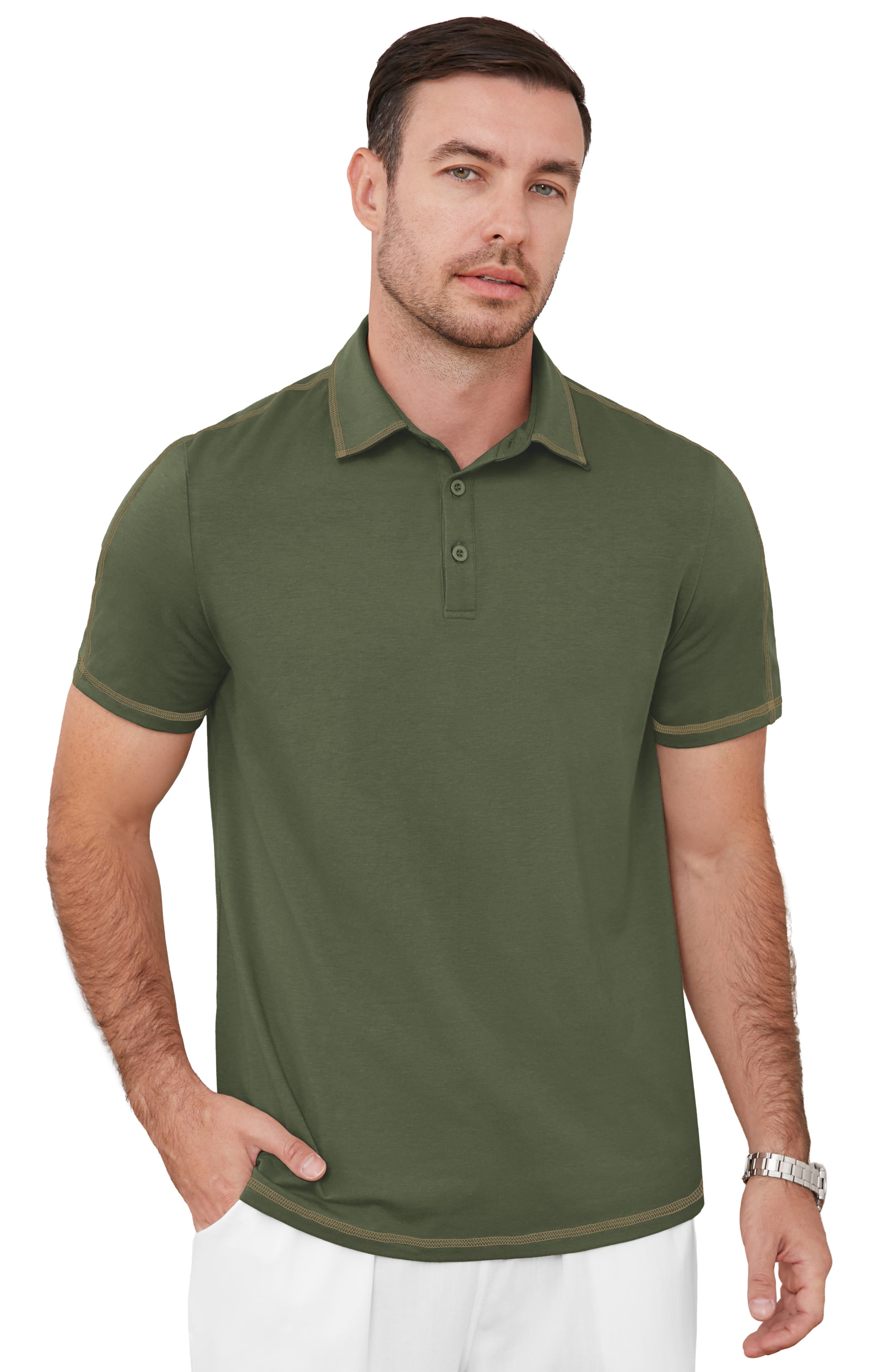 QDG Men's Short Sleeve Polo Shirts Casual Collared Comfortable Fit Ideal for Daily & Golf Wear