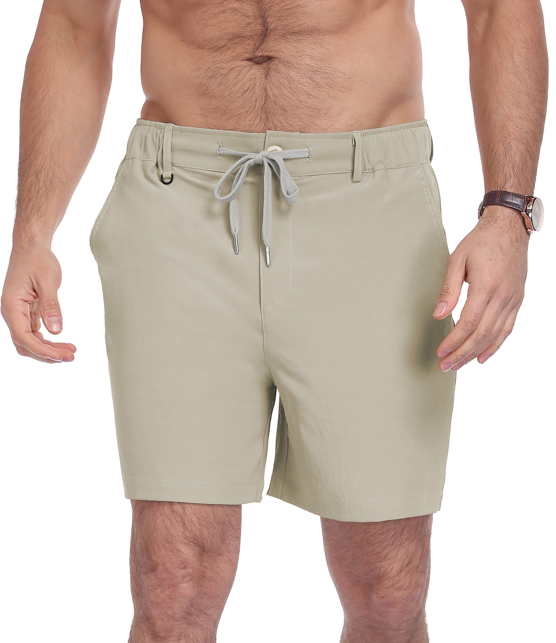 QDG Men's 7'' Casual Classic Shorts Adjustable Drawstring Waist Comfortable Fit for Daily Wear