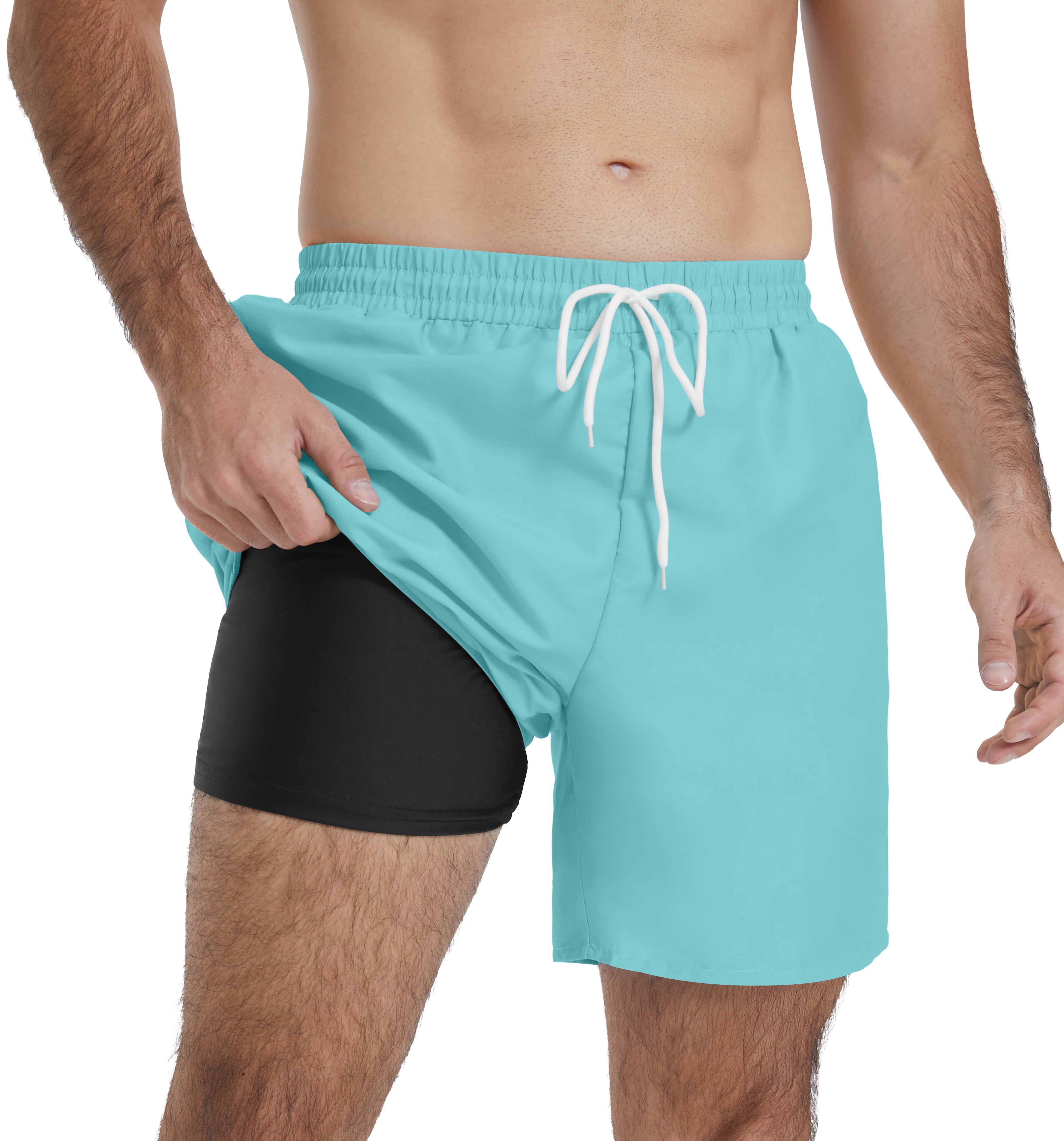QDG Men's Quick Dry Swim Trunks Beach Board Shorts with Adjustable Drawstring Waist