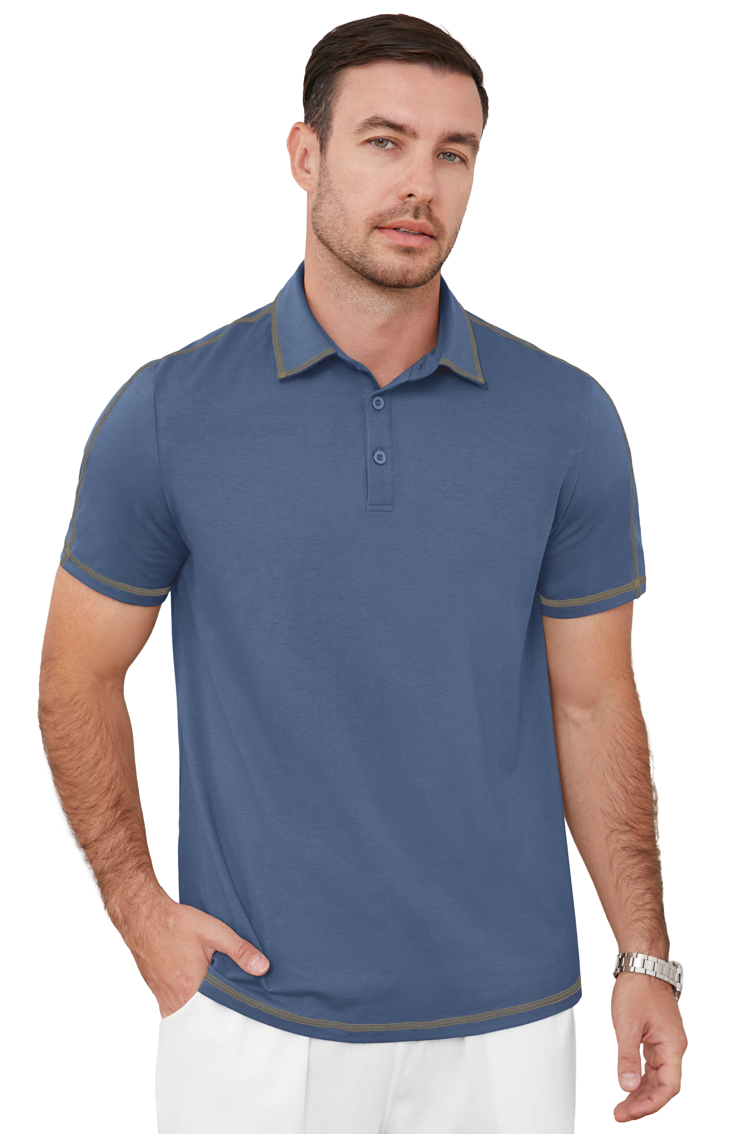 QDG Men's Short Sleeve Polo Shirts Casual Collared Comfortable Fit Ideal for Daily & Golf Wear