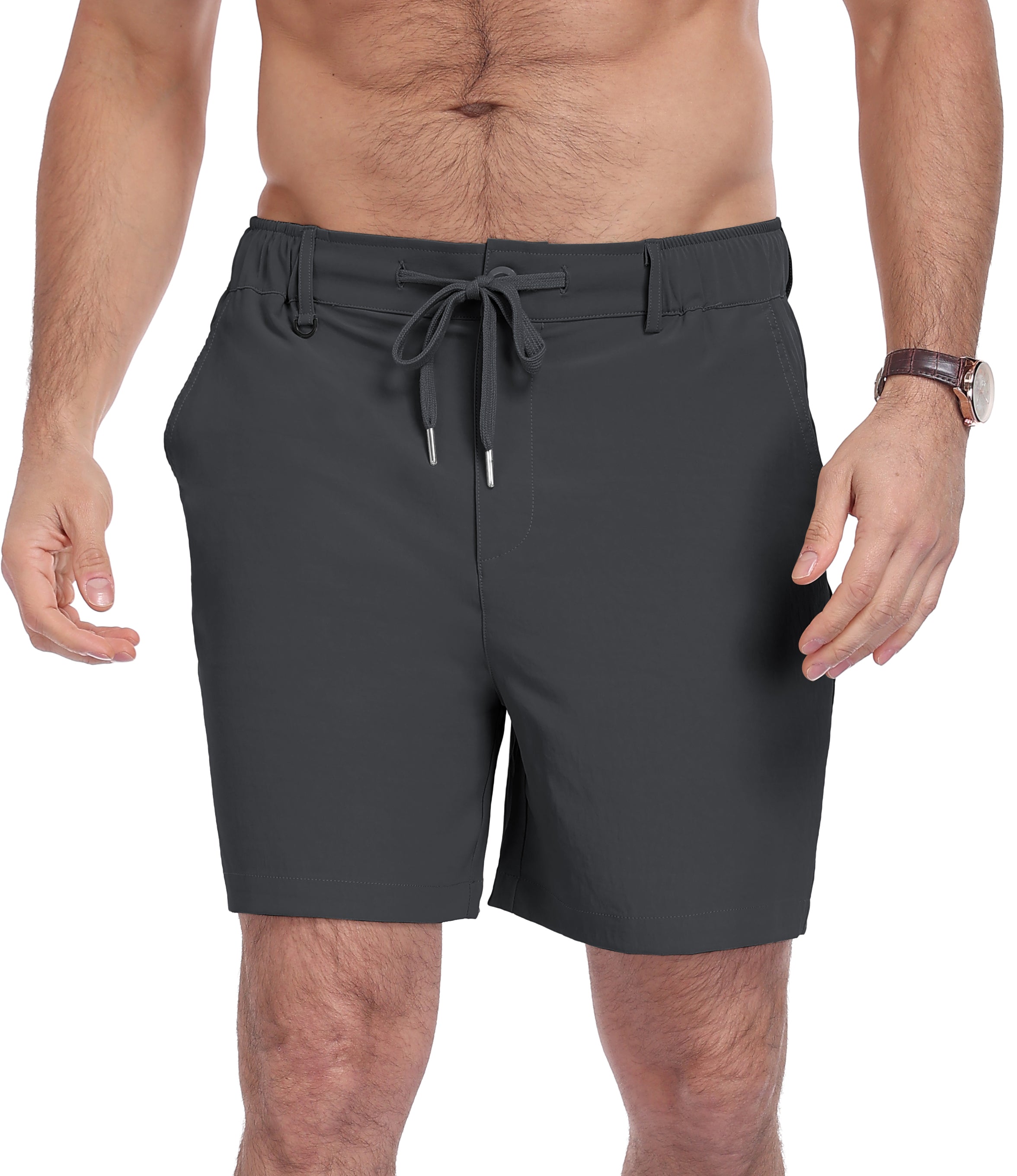 QDG Men's 7'' Casual Classic Shorts Adjustable Drawstring Waist Comfortable Fit for Daily Wear