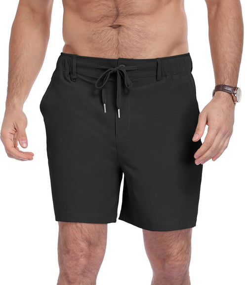 QDG Men's 7'' Casual Classic Shorts Adjustable Drawstring Waist Comfortable Fit for Daily Wear
