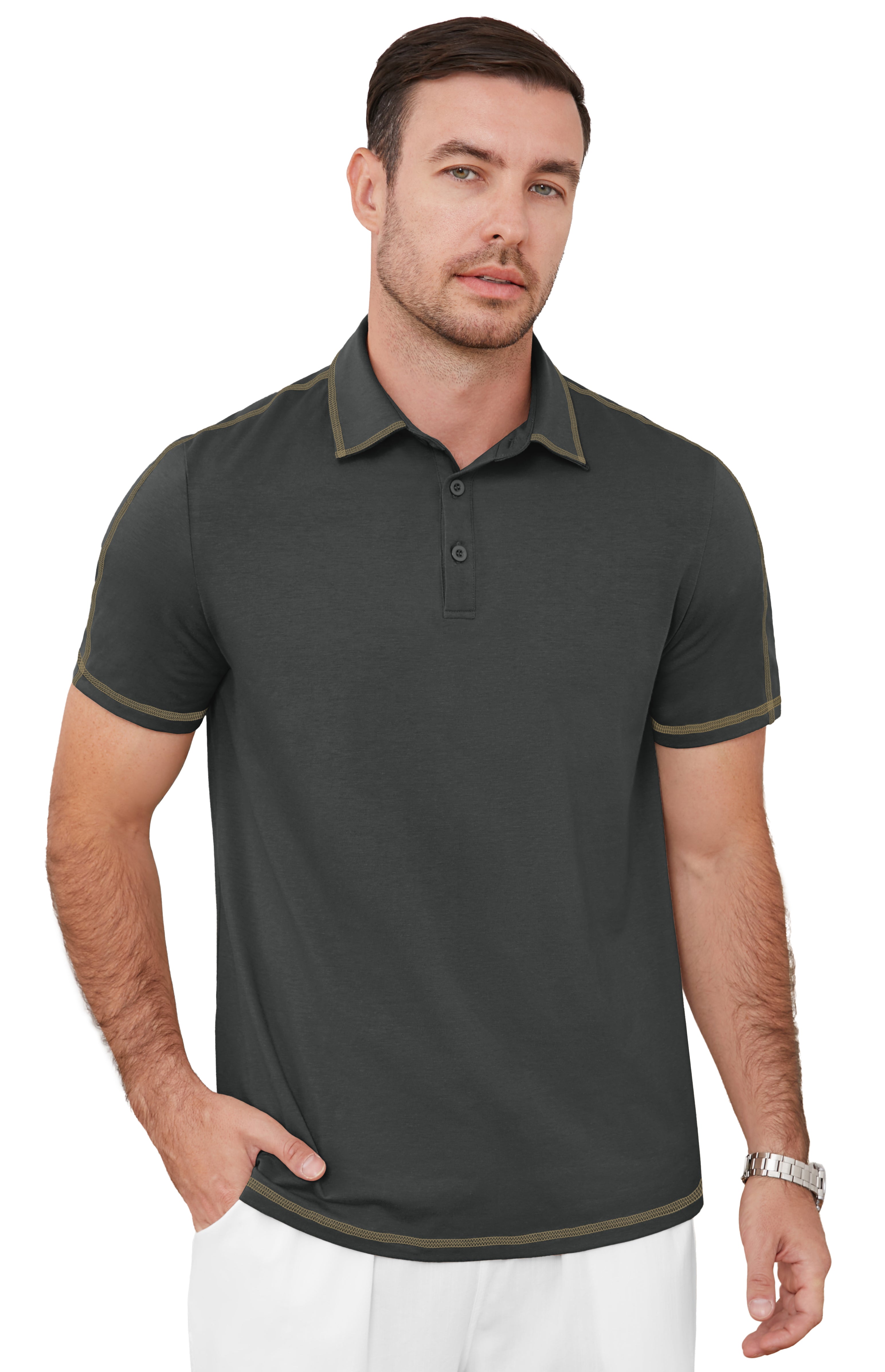 QDG Men's Short Sleeve Polo Shirts Casual Collared Comfortable Fit Ideal for Daily & Golf Wear