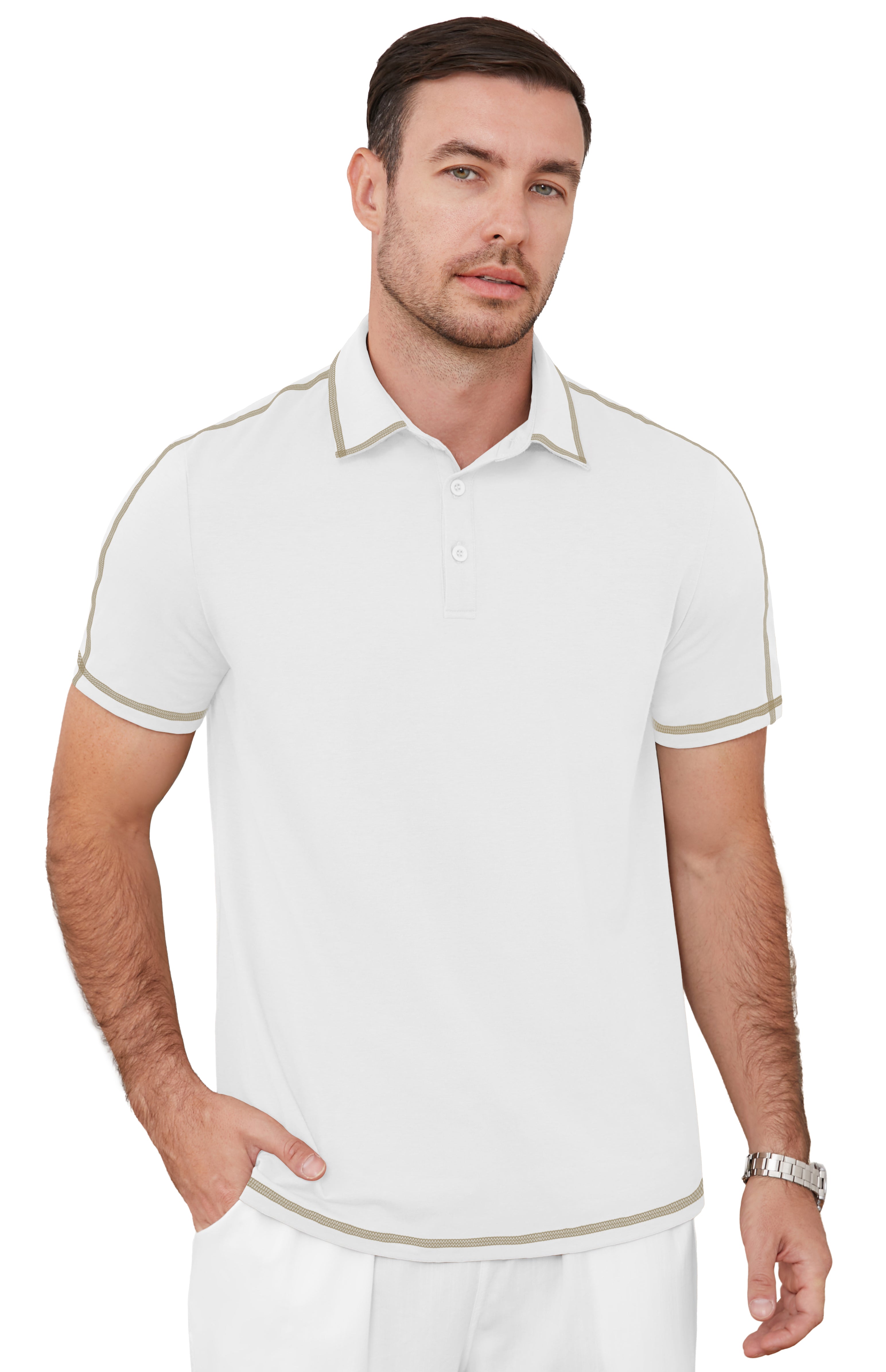QDG Men's Short Sleeve Polo Shirts Casual Collared Comfortable Fit Ideal for Daily & Golf Wear