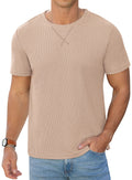 QDG Mens Waffle Shirt Crew Neck Short Sleeve Casual T-Shirt