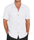 QDG Mens Casual Button Down Shirts Short Sleeve Summer Beach Shirts Crochet Guayabera Shirts Hollow Out Tops