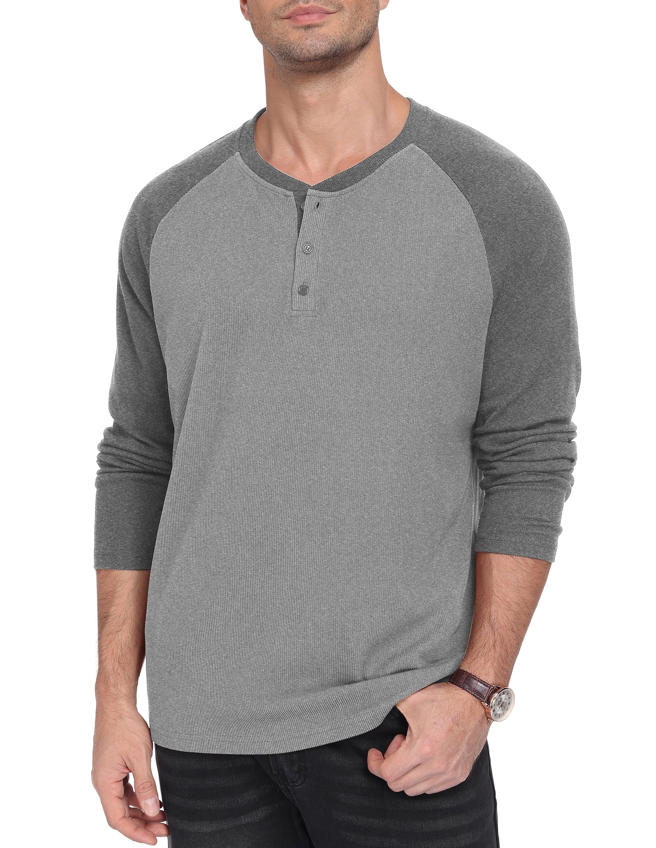 QDG Men's Henley Shirt Color Block Raglan Long Sleeve Slim Fit Casual Tee Shirt