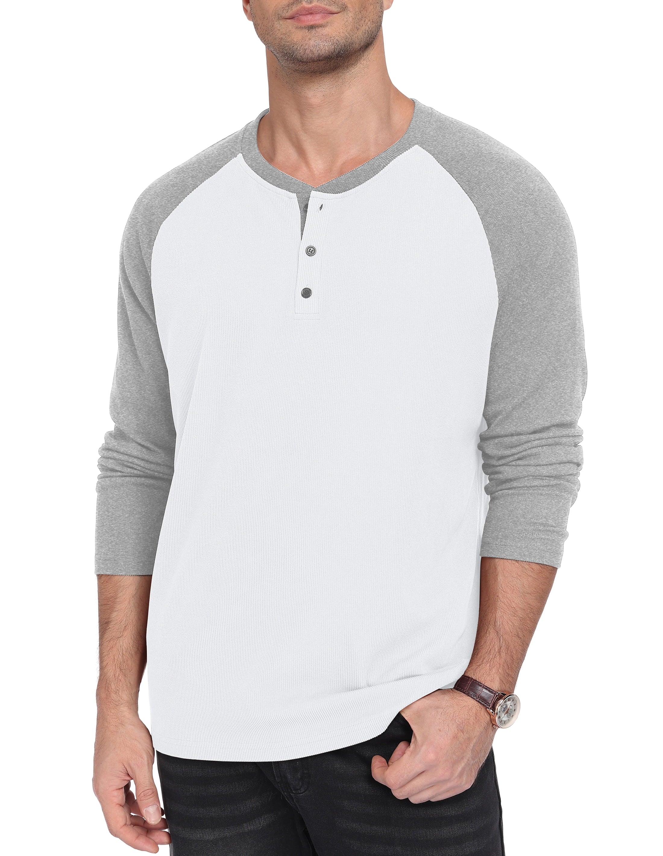 QDG Men's Henley Shirt Color Block Raglan Long Sleeve Slim Fit Casual Tee Shirt