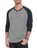 QDG Men's Henley Shirt Color Block Raglan Long Sleeve Slim Fit Casual Tee Shirt
