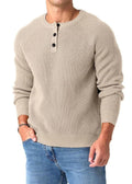 QDG Mens Henley Knit Pullover Sweater Waffle Crewneck Casual Texture Fashion Sweater