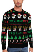 QDG Mens Ugly Christmas Sweater Reindeer Snowflakes Funny Fairisle Pullover Knit Crewneck