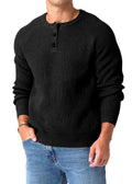 QDG Mens Henley Knit Pullover Sweater Waffle Crewneck Casual Texture Fashion Sweater