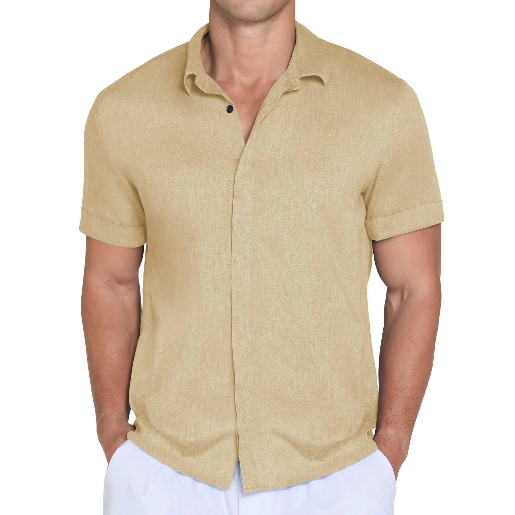QDG Mens Polo Shirts Short Sleeve Casual Button Down Shirt for Men Summer Beach Vacation Shirt