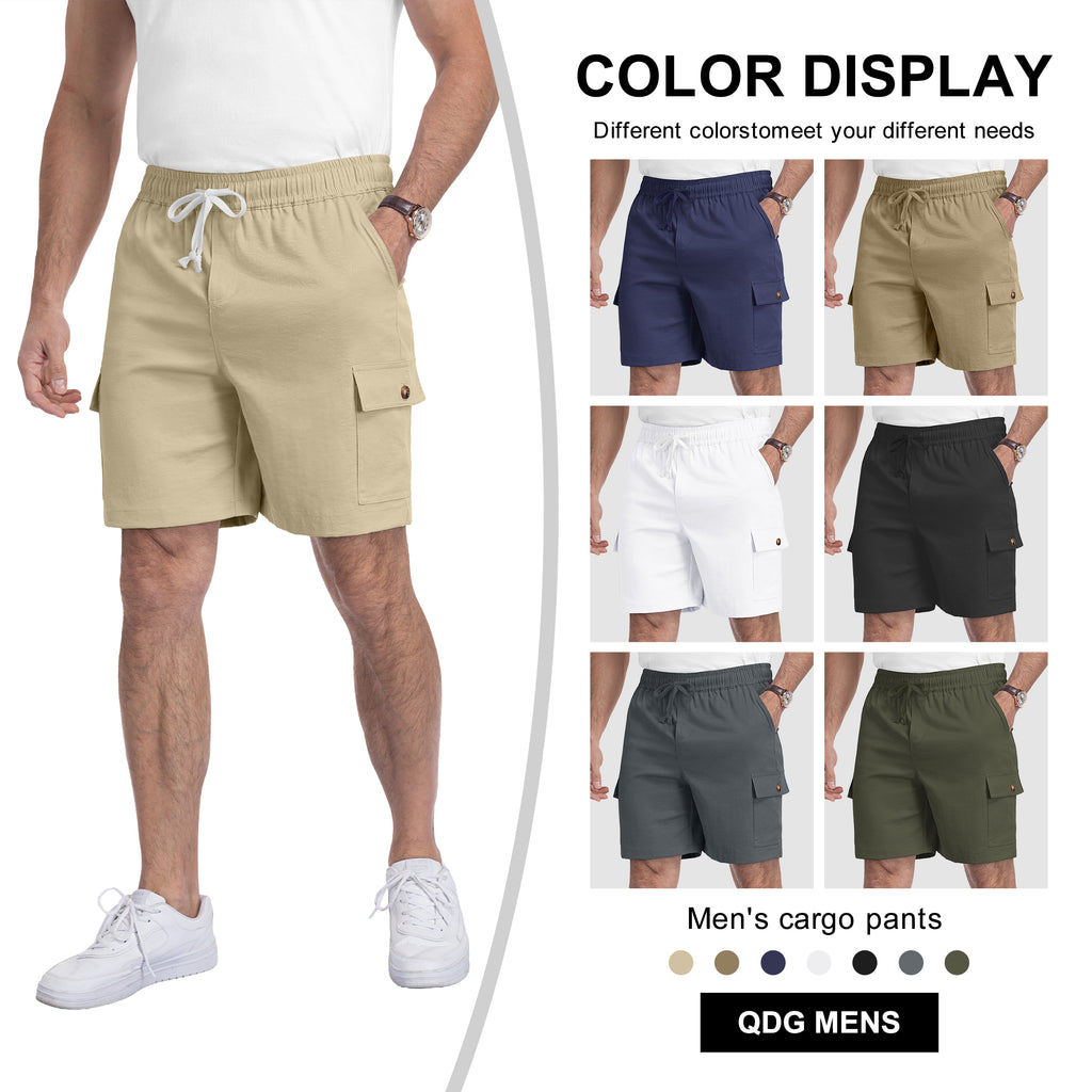 QDG Men's Relaxed Fit Cargo Shorts with Drawstring Elastic Waist Multi-Pocket for Daily Hiking Work