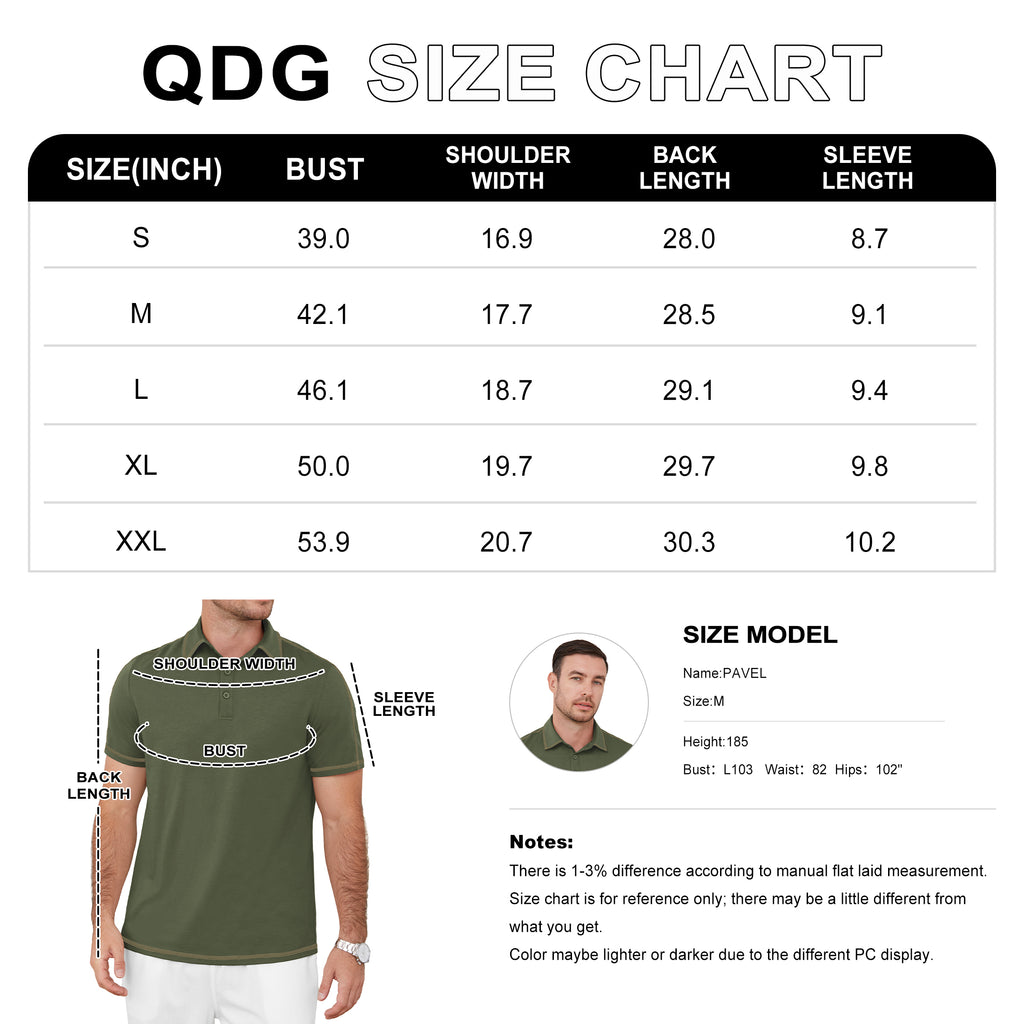 QDG Men's Short Sleeve Polo Shirts Casual Collared Comfortable Fit Ideal for Daily & Golf Wear