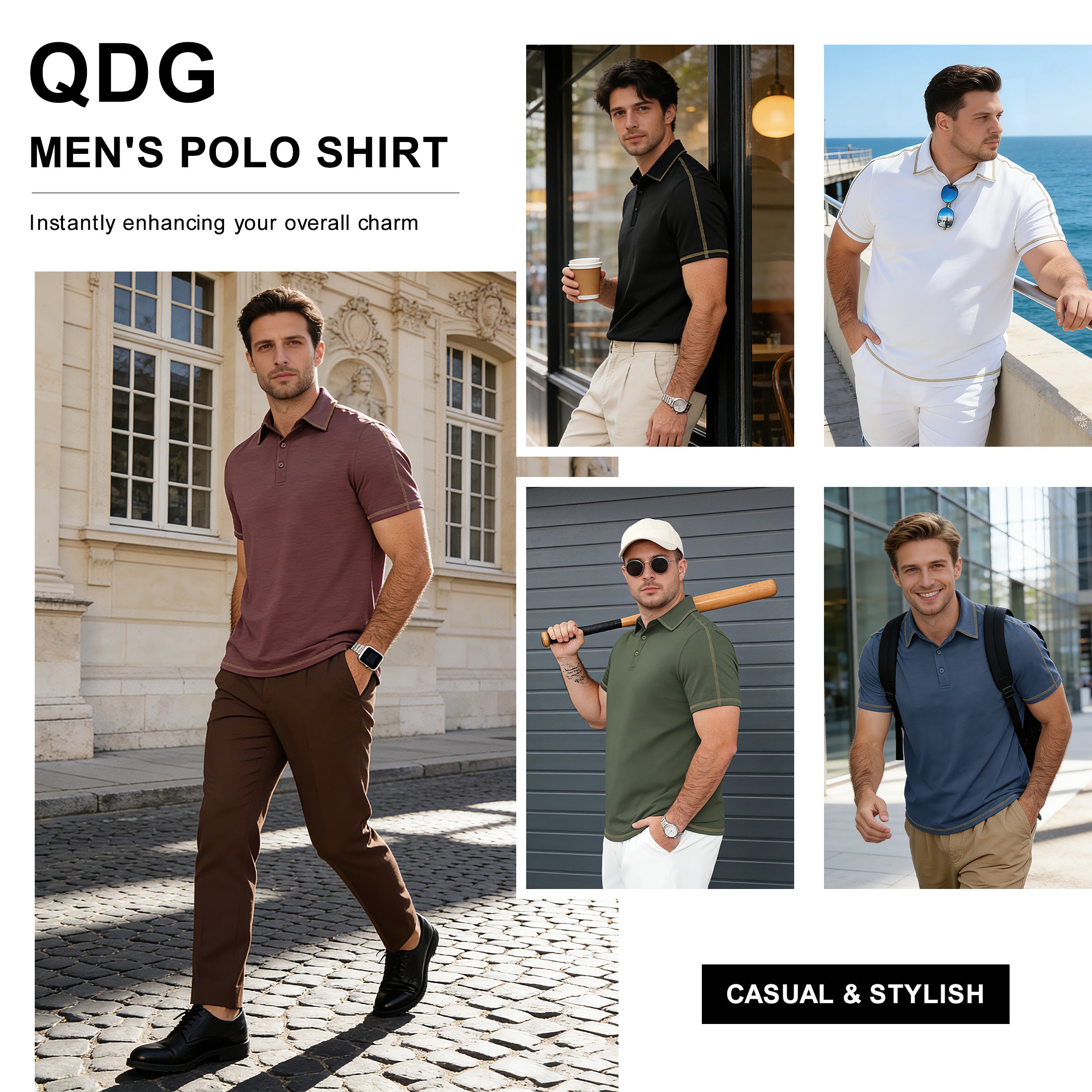 QDG Men's Short Sleeve Polo Shirts Casual Collared Comfortable Fit Ideal for Daily & Golf Wear