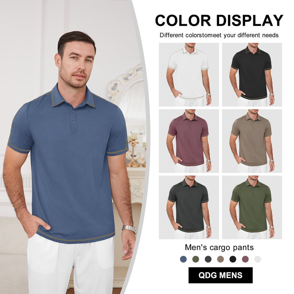 QDG Men's Short Sleeve Polo Shirts Casual Collared Comfortable Fit Ideal for Daily & Golf Wear