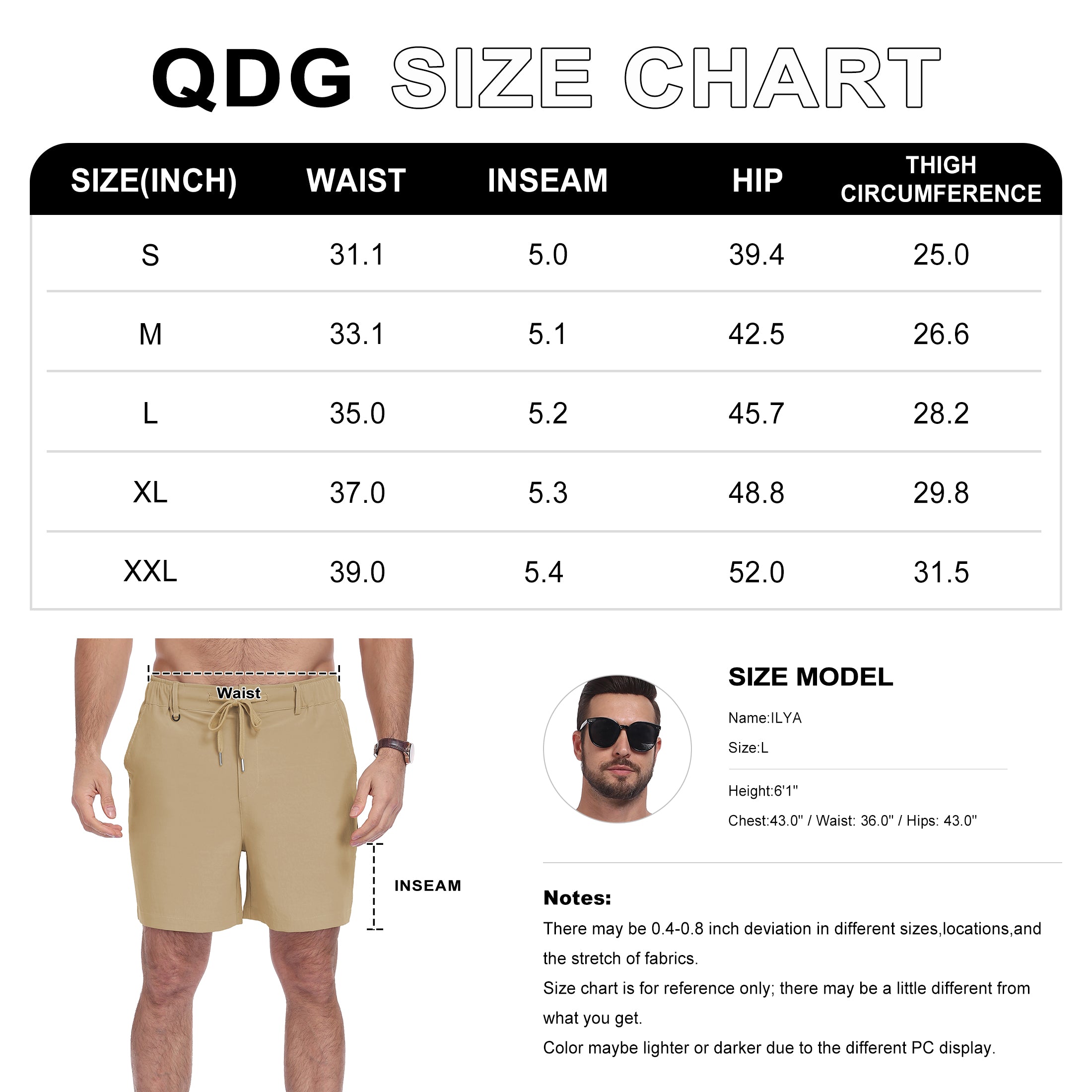 QDG Men's 7'' Casual Classic Shorts Adjustable Drawstring Waist Comfortable Fit for Daily Wear