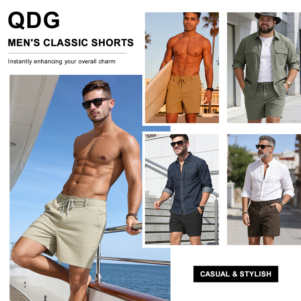 QDG Men's 7'' Casual Classic Shorts Adjustable Drawstring Waist Comfortable Fit for Daily Wear