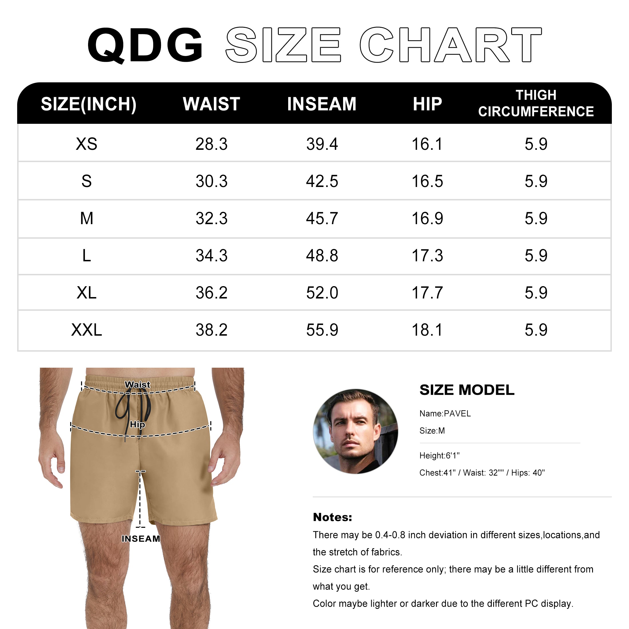 QDG Men's Quick Dry Swim Trunks Beach Board Shorts with Adjustable Drawstring Waist