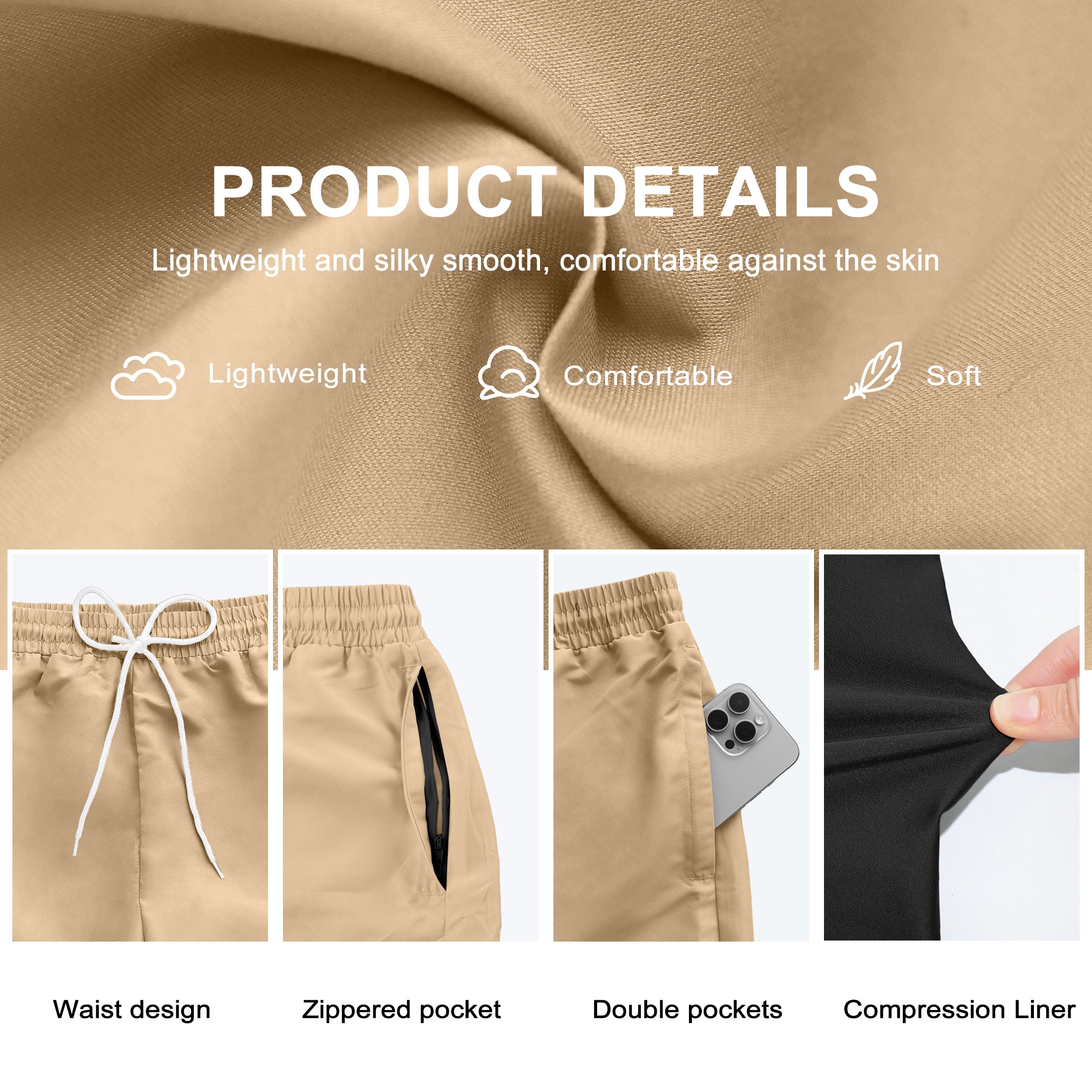 QDG Men's Quick Dry Swim Trunks Beach Board Shorts with Adjustable Drawstring Waist